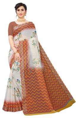 Multicolor Digital Print Pure Linen Cotton Saree with Blouse Piece 1