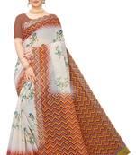 Multicolor Digital Print Pure Linen Cotton Saree with Blouse Piece