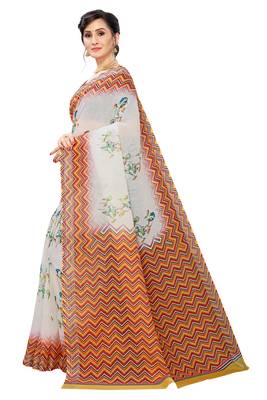 Multicolor Digital Print Pure Linen Cotton Saree with Blouse Piece 2