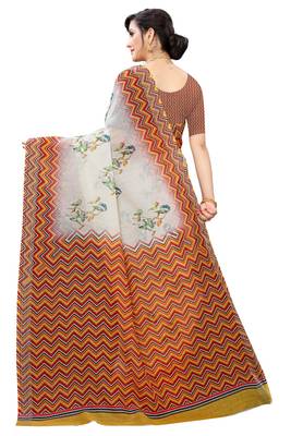 Multicolor Digital Print Pure Linen Cotton Saree with Blouse Piece 5