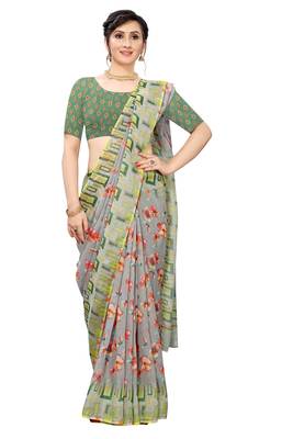 Multicolor Digital Print Pure Linen Cotton Saree with Blouse Piece 4