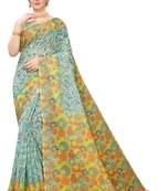 Multicolor Digital Print Pure Linen Cotton Saree with Blouse Piece