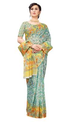 Multicolor Digital Print Pure Linen Cotton Saree with Blouse Piece 4