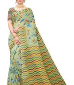 Multicolor Digital Print Pure Linen Cotton Saree with Blouse Piece