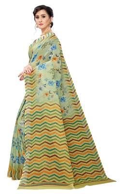 Multicolor Digital Print Pure Linen Cotton Saree with Blouse Piece 2