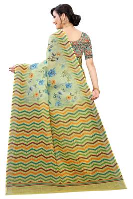 Multicolor Digital Print Pure Linen Cotton Saree with Blouse Piece 5