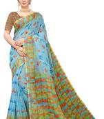 Multicolor Digital Print Pure Linen Cotton Saree with Blouse Piece