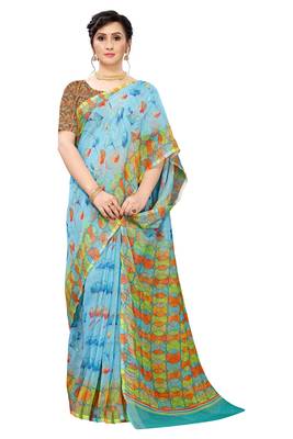 Multicolor Digital Print Pure Linen Cotton Saree with Blouse Piece 4