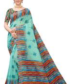 Multicolor Digital Print Pure Linen Cotton Saree with Blouse Piece