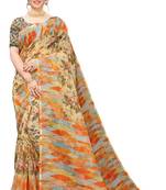 Multicolor Digital Print Pure Linen Cotton Saree with Blouse Piece