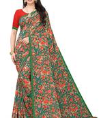 Multicolor Digital Print Weightless Georgette Saree with Lace Border & Blouse Piece