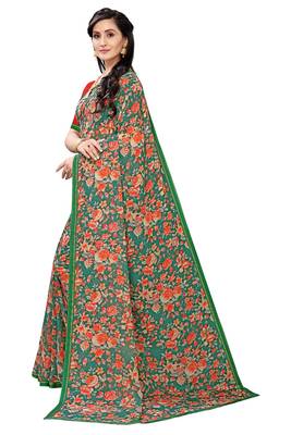 Multicolor Digital Print Weightless Georgette Saree with Lace Border & Blouse Piece 2