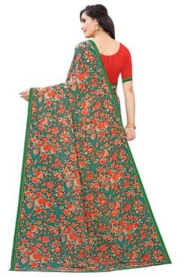 Multicolor Digital Print Weightless Georgette Saree with Lace Border & Blouse Piece 3