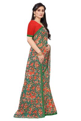 Multicolor Digital Print Weightless Georgette Saree with Lace Border & Blouse Piece 4