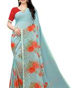 Multicolor Digital Print Weightless Georgette Saree with Lace Border & Blouse Piece