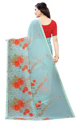 Multicolor Digital Print Weightless Georgette Saree with Lace Border & Blouse Piece 3
