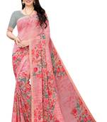 Multicolor Digital Print Weightless Georgette Saree with Lace Border & Blouse Piece