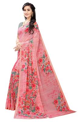 Multicolor Digital Print Weightless Georgette Saree with Lace Border & Blouse Piece 2