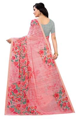 Multicolor Digital Print Weightless Georgette Saree with Lace Border & Blouse Piece 3