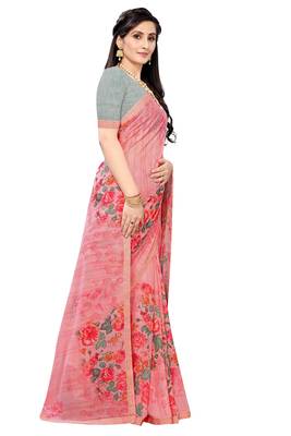 Multicolor Digital Print Weightless Georgette Saree with Lace Border & Blouse Piece 4