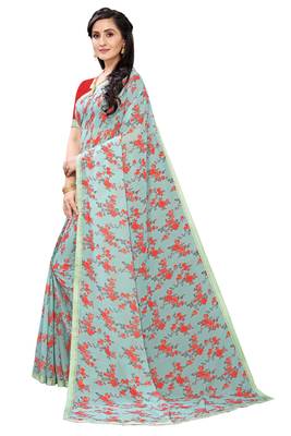Multicolor Digital Print Weightless Georgette Saree with Lace Border & Blouse Piece 2