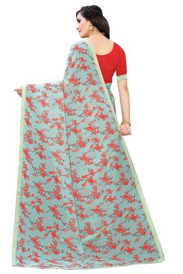 Multicolor Digital Print Weightless Georgette Saree with Lace Border & Blouse Piece 3