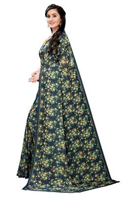 Multicolor Digital Print Weightless Georgette Saree with Lace Border & Blouse Piece 2