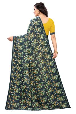 Multicolor Digital Print Weightless Georgette Saree with Lace Border & Blouse Piece 3