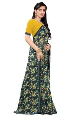 Multicolor Digital Print Weightless Georgette Saree with Lace Border & Blouse Piece 4