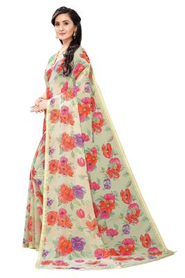 Multicolor Digital Print Weightless Georgette Saree with Lace Border & Blouse Piece 2