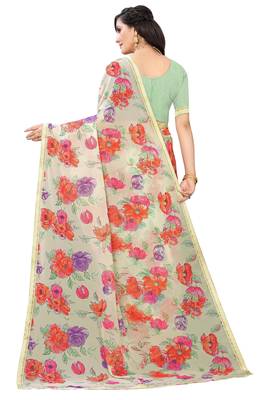 Multicolor Digital Print Weightless Georgette Saree with Lace Border & Blouse Piece 3