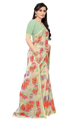 Multicolor Digital Print Weightless Georgette Saree with Lace Border & Blouse Piece 4