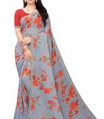 Multicolor Digital Print Weightless Georgette Saree with Lace Border & Blouse Piece