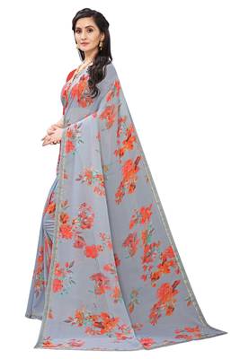 Multicolor Digital Print Weightless Georgette Saree with Lace Border & Blouse Piece 2
