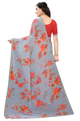 Multicolor Digital Print Weightless Georgette Saree with Lace Border & Blouse Piece 3