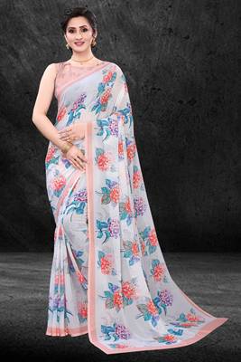 Multicolor Digital Print Weightless Georgette Floral Print Saree with Blouse Piece 1