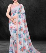 Multicolor Digital Print Weightless Georgette Floral Print Saree with Blouse Piece