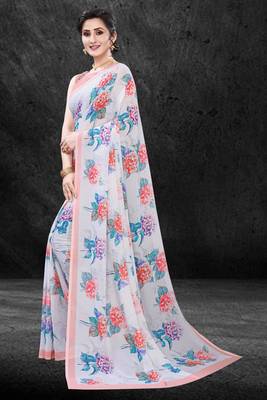 Multicolor Digital Print Weightless Georgette Floral Print Saree with Blouse Piece 2