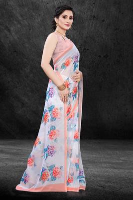 Multicolor Digital Print Weightless Georgette Floral Print Saree with Blouse Piece 4