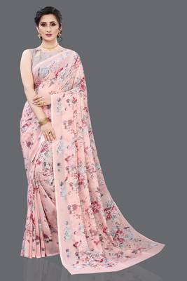 Multicolor Digital Print Weightless Georgette Floral Print Saree with Blouse Piece 1