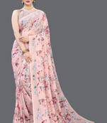 Multicolor Digital Print Weightless Georgette Floral Print Saree with Blouse Piece