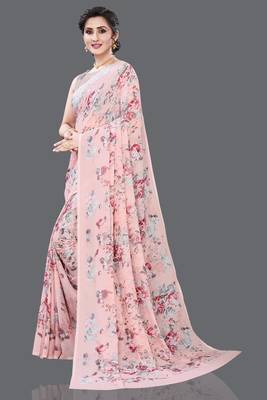 Multicolor Digital Print Weightless Georgette Floral Print Saree with Blouse Piece 2