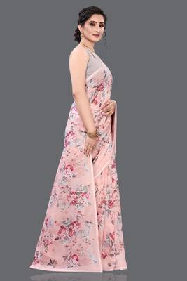 Multicolor Digital Print Weightless Georgette Floral Print Saree with Blouse Piece 4