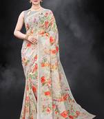 Multicolor Digital Print Weightless Georgette Floral Print Saree with Blouse Piece