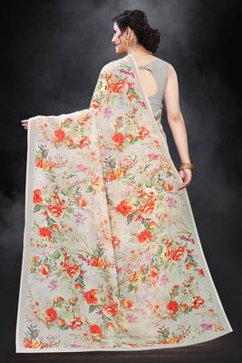 Multicolor Digital Print Weightless Georgette Floral Print Saree with Blouse Piece 3