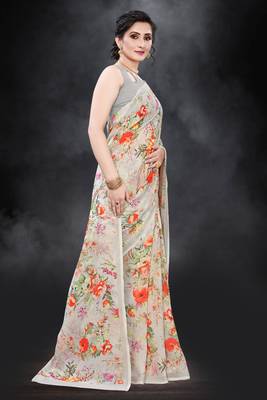Multicolor Digital Print Weightless Georgette Floral Print Saree with Blouse Piece 4
