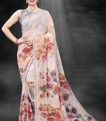Multicolor Digital Print Weightless Georgette Floral Print Saree with Blouse Piece
