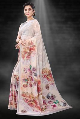 Multicolor Digital Print Weightless Georgette Floral Print Saree with Blouse Piece 2