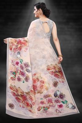 Multicolor Digital Print Weightless Georgette Floral Print Saree with Blouse Piece 3