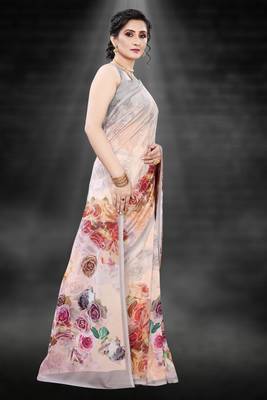 Multicolor Digital Print Weightless Georgette Floral Print Saree with Blouse Piece 4